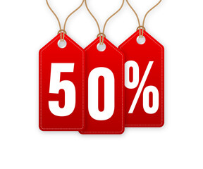Discount Tag -50 percent off. Hangtags Sale. Vector illustration.