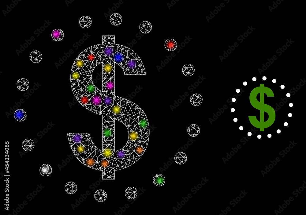 Poster glowing network dollar zone constellation icon with lightspots. illuminated vector constellation bas