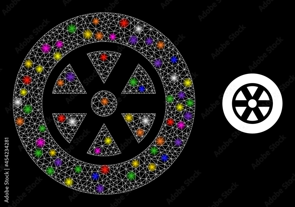 Poster flare mesh wheel constellation icon with light spots. illuminated vector constellation based on whee