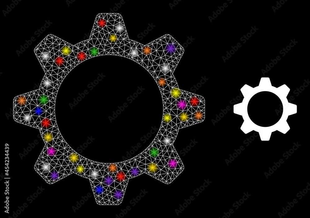 Poster flare mesh gearwheel constellation icon with light spots. illuminated vector constellation is create