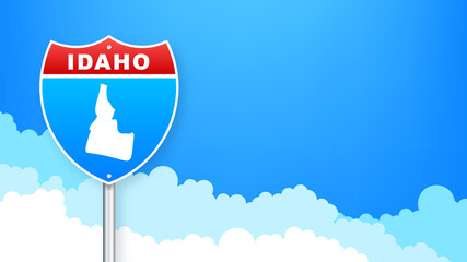 Idaho map on road sign. Welcome to State of Idaho. Vector illustration.