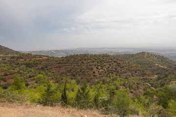 Fototapeta na wymiar Cyprus Landscape. Panoramic view from Monastery Stavrovouni.