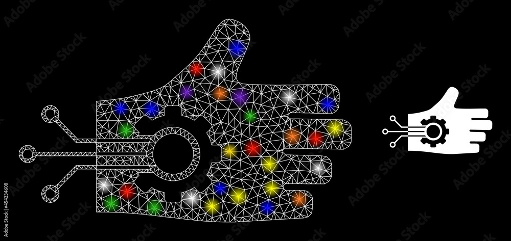Poster flare mesh mechanical arm constellation icon with lightspots. illuminated vector constellation is cr