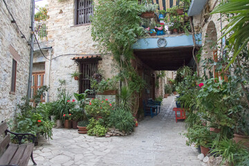 Fototapeta na wymiar Typical street in village Pano Lefkara, Cyprus.