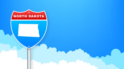 North Dakota map on road sign. Welcome to State of North Dakota. Vector illustration.