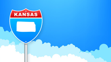 Kansas map on road sign. Welcome to State of Kansas. Vector illustration.