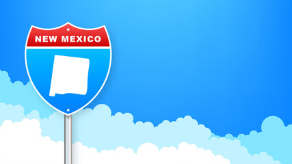 New Mexico map on road sign. Welcome to State of New Mexico. Vector illustration.