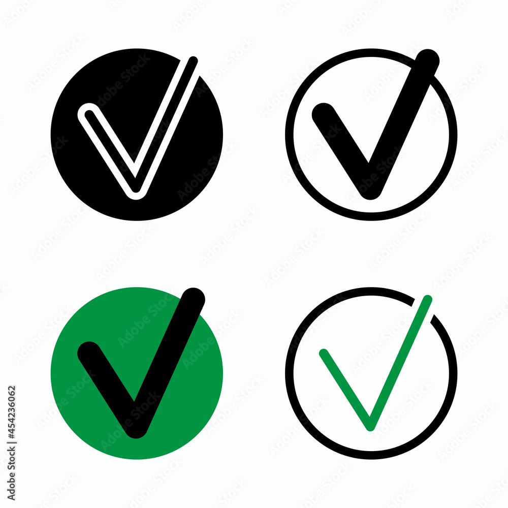 Poster mark in a color circle. green and black tick. check list icon. ink illustration. vector illustration