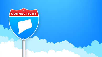 Connecticut map on road sign. Welcome to State of Connecticut. Vector illustration.