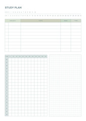 Note, scheduler, diary, calendar planner document template illustration. Study plan form.