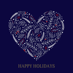 Fototapeta premium heart with ornament winter botanical illustration 