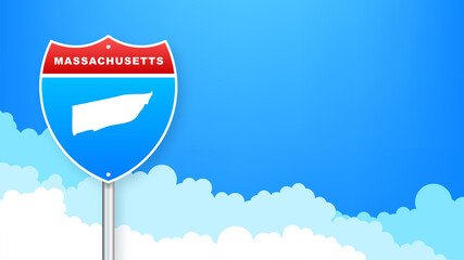 Massachusetts map on road sign. Welcome to State of Massachusetts. Vector illustration.
