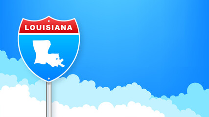 Louisiana map on road sign. Welcome to State of Louisiana. Vector illustration.