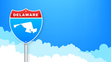 Delaware map on road sign. Welcome to State of Delaware. Vector illustration.