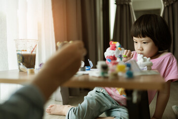 child paint color on paper, education concept
