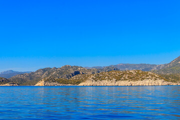 Fototapeta na wymiar View of the Taurus mountains and the Mediterranean sea near Demre, Antalya province in Turkey