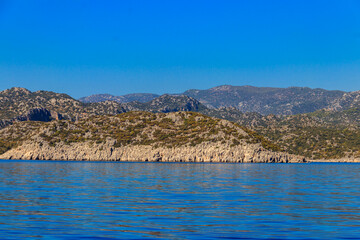 View of the Taurus mountains and the Mediterranean sea near Demre, Antalya province in Turkey