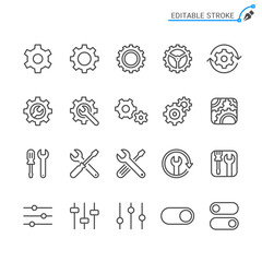 Setting line icons. Editable stroke. Pixel perfect.