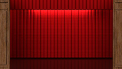 The stage red curtain for present concept 3d rendering