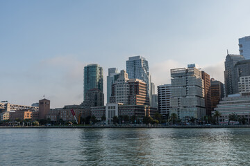 Fototapeta na wymiar Scenic Embarcadero waterfront vista, downtown San Francisco, Northern California