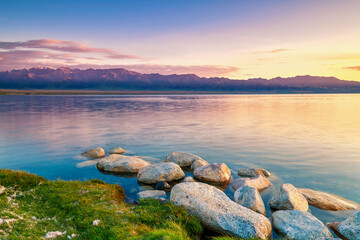 Sailimu lake landscape in Xinjiang Uygur Autonomous Region, China.