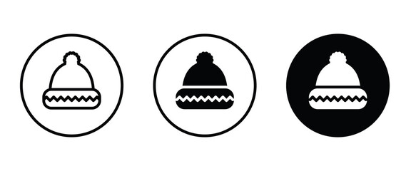 Winter hat icon button, vector, sign, symbol, logo, illustration, editable stroke, flat design style isolated on white Knit wool beanie with pompom
