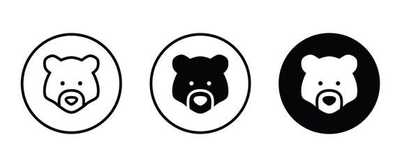 Grizzly bear or honey bear or polar bear head face icon button, vector, sign, symbol, logo, illustration, editable stroke, flat design style isolated on white
