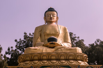 Fototapeta premium Golden statue of Buddha at Buddha Park, Swayambhunath, Kathmandu, Nepal