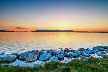 Sailimu lake landscape in Xinjiang Uygur Autonomous Region, China.