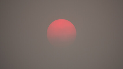 Red sun caused from air pollution smog and haze. Smoke from forest fires and environment climate change - obrazy, fototapety, plakaty