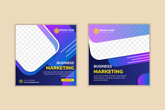 social media post for business marketing design template use square layout. blue gradient background combined with purple gradient color elements. diagonal rectangle shape for space of photo collage.