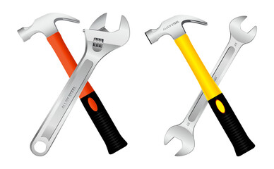 realistic steel nail hammer isolated, pliers with rubber handles. eps