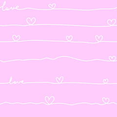 White pink pattern with doodle hearts. Valentine's Day cute paper text love.