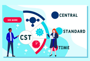 Vector website design template . CST - Central Standard Time acronym. business concept. illustration for website banner, marketing materials, business presentation, online advertising.
