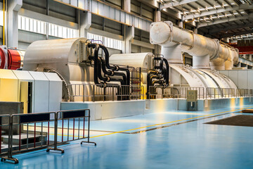 Fototapeta Powerful turbine in the steam turbine hall obraz