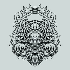 tattoo and t shirt design black and white hand drawn illustration tiger engraving ornament