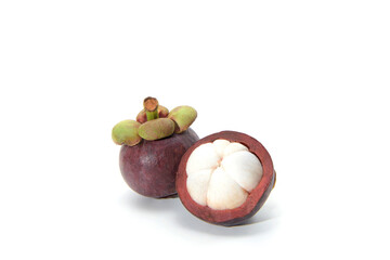 Fresh ripe mangosteen isolated on white background.