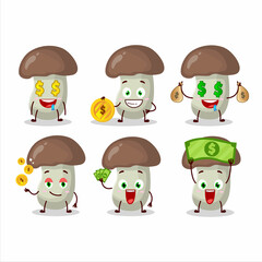Cep mushroom cartoon character with cute emoticon bring money