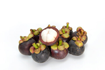 Fresh ripe mangosteen isolated on white background.