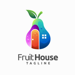 Fruit house logo with pear concept