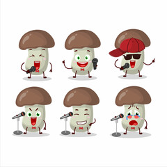 A Cute Cartoon design concept of cep mushroom singing a famous song
