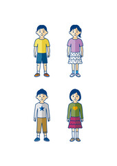 小さな男の子と女の子の全身イラスト