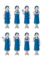 エプロン姿の女性の全身ポーズ