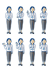 社員証を付けた女性社員の全身ポーズ