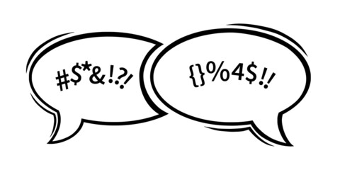 Swearing speech bubble censored with symbols. Hand drawn swear words in text dialogue to express dissatisfaction and bad mood. Vector illustration isolated in white background