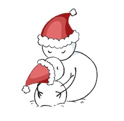 Illustration, cartoon of Lovely and cute christmas snowman in  clause hat hugging each other with love with white background in high quality, suit for any decoration in any celebration occasions
