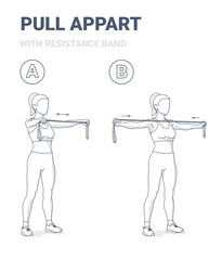 Girl Doing Pull Appart Home Workout Exercise with Resistance Band Rubber Equipment Guidance.