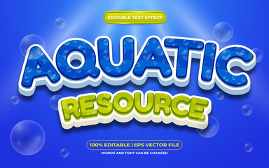 Editable text effect - aquatic resource 3d template on deep sea background