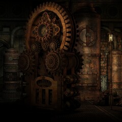3d illustration of an fantasy background with a steam punk atmosphere 