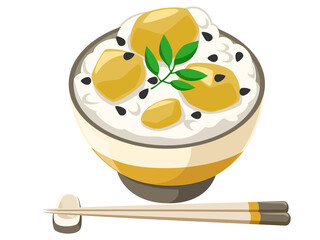 栗ごはん（お箸）　秋の味覚 秋の風物詩アイコン/イラスト素材